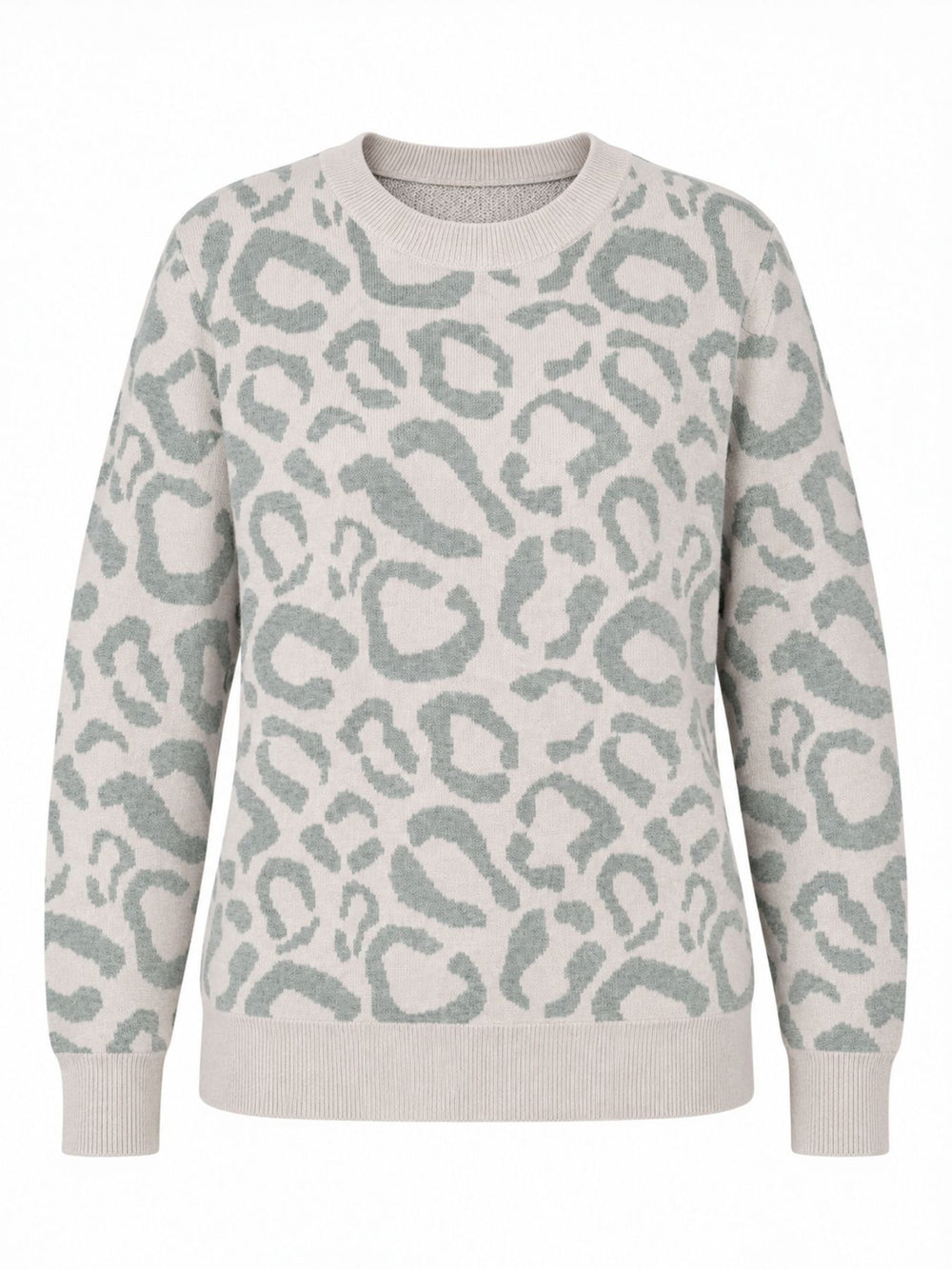 Damen Strickpullover mit Leo-Muster – Creme-Mint, weich & modern
