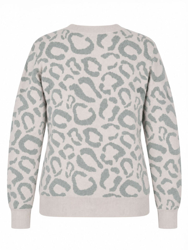 Damen Strickpullover mit Leo-Muster – Creme-Mint, weich & modern