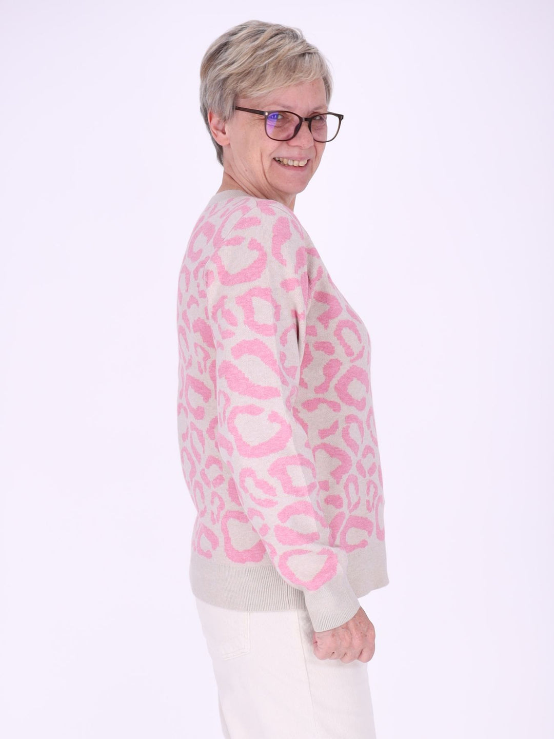 Damen Strickpullover mit Leo-Muster in Pink – weich, feminin & modern