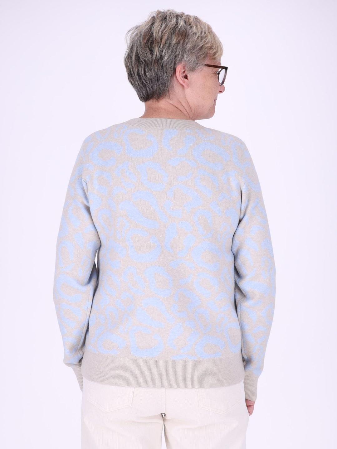 Damen Strickpullover mit Leo-Muster in Blau – weich, modern & vielseitig kombinierbar