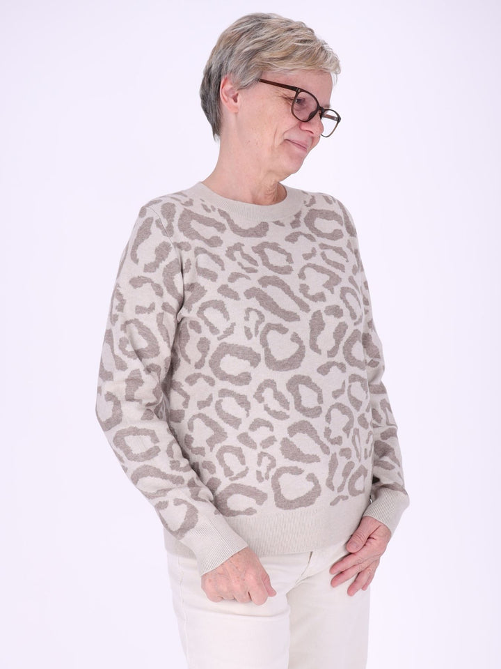 Brauner Damen Strickpullover mit Leo-Muster – weich, modern & stilvoll