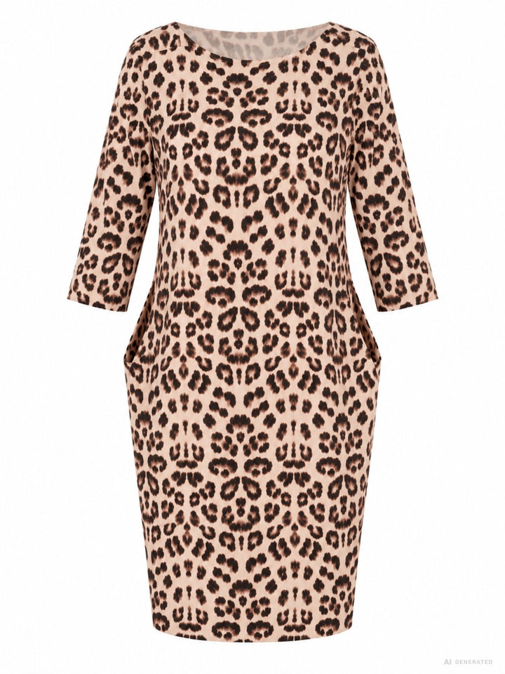 Kleid Damen 3/4 Arm Jersey AOP Leo klein