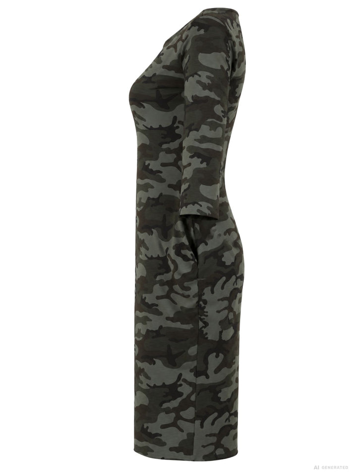 Kleid Damen 3/4 Arm Jersey AOP Camouflage