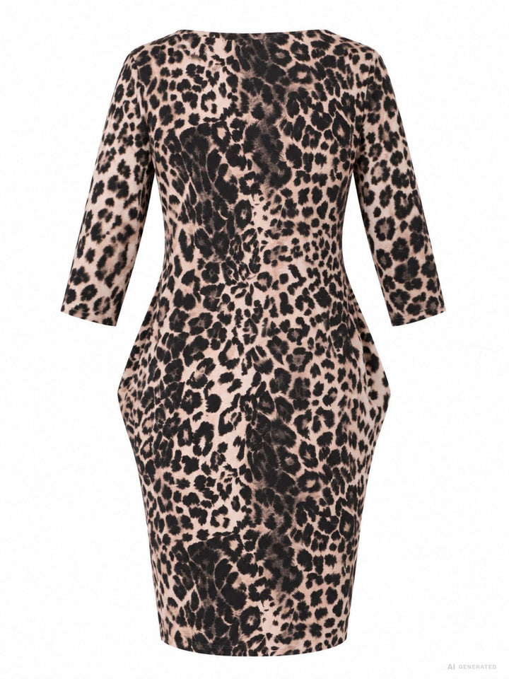 Kleid Damen 3/4 Arm Jeresy AOP Leo groß