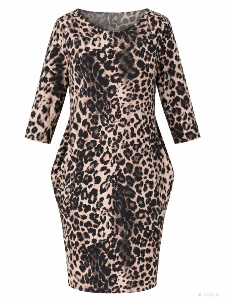 Kleid Damen 3/4 Arm Jeresy AOP Leo groß