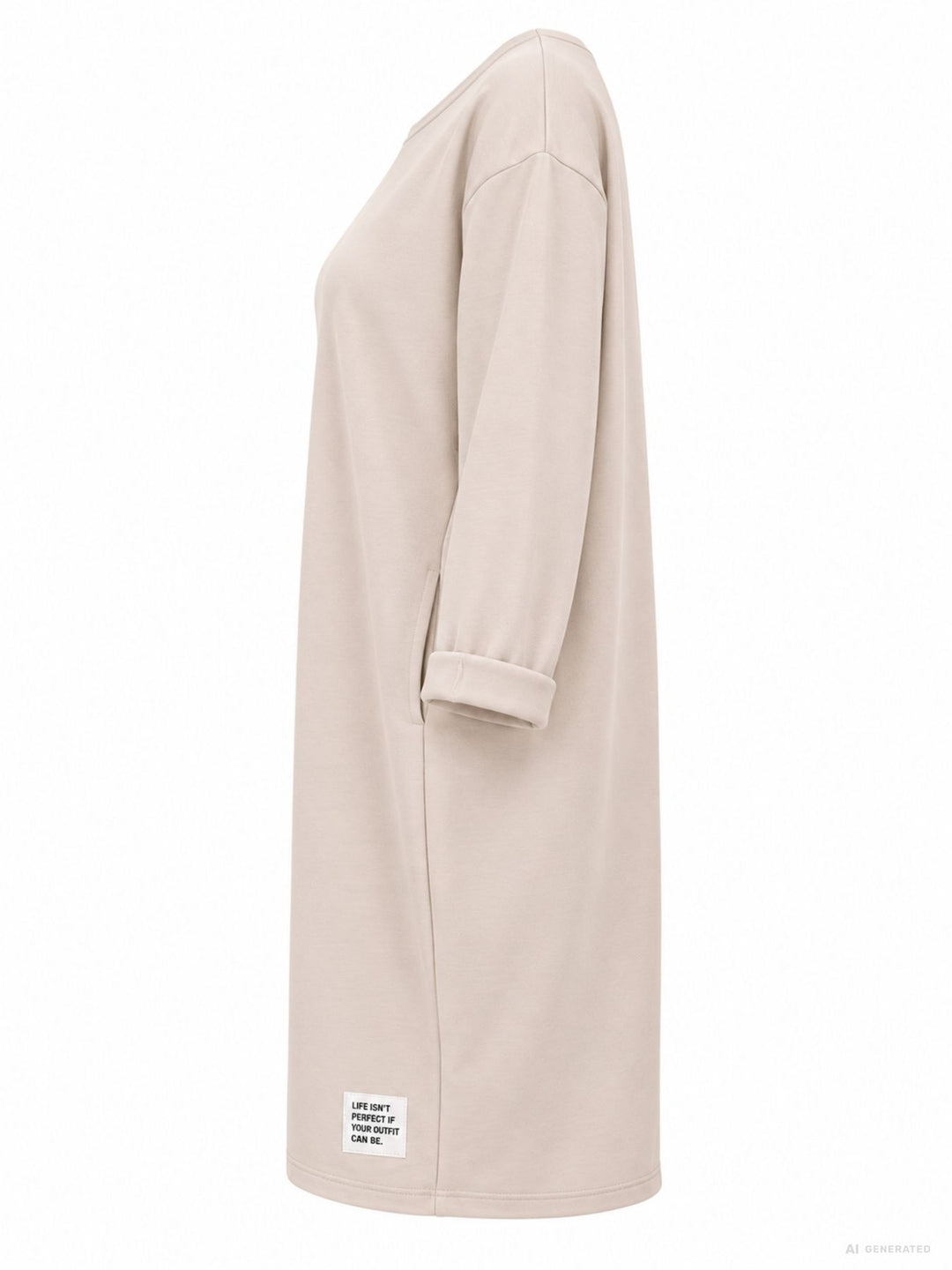 Beiges Damen Kleid mit Seitentaschen – lässig, bequem & modern