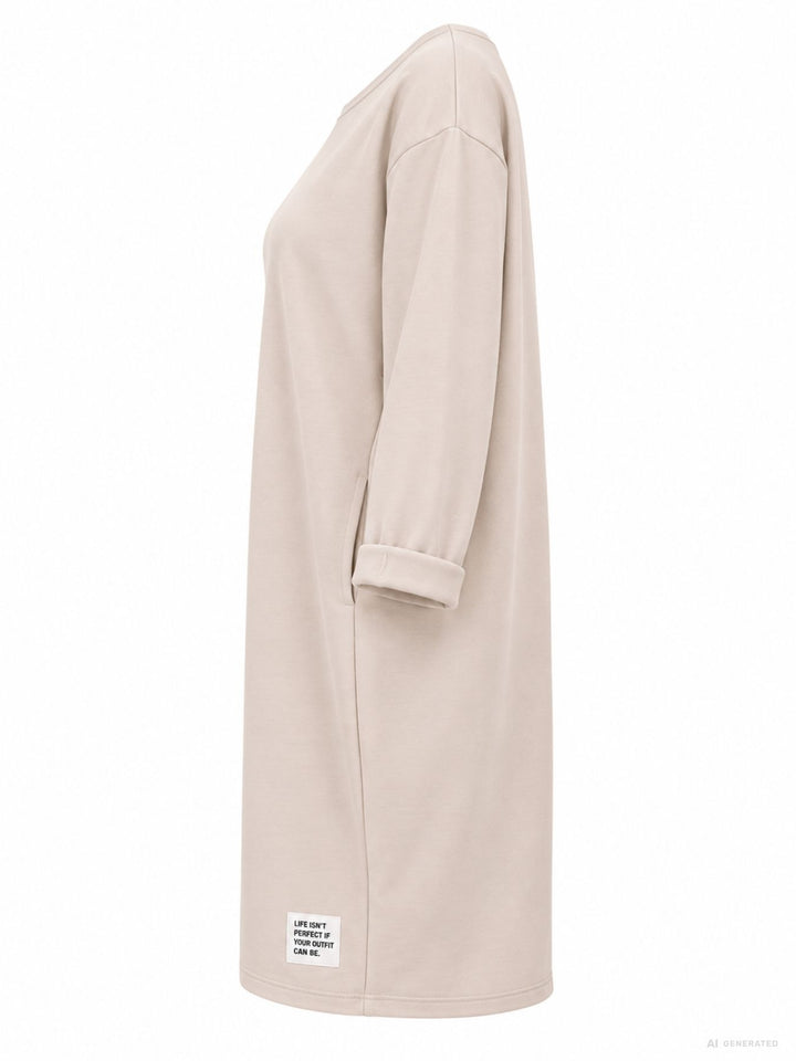 Beiges Damen Kleid mit Seitentaschen – lässig, bequem & modern