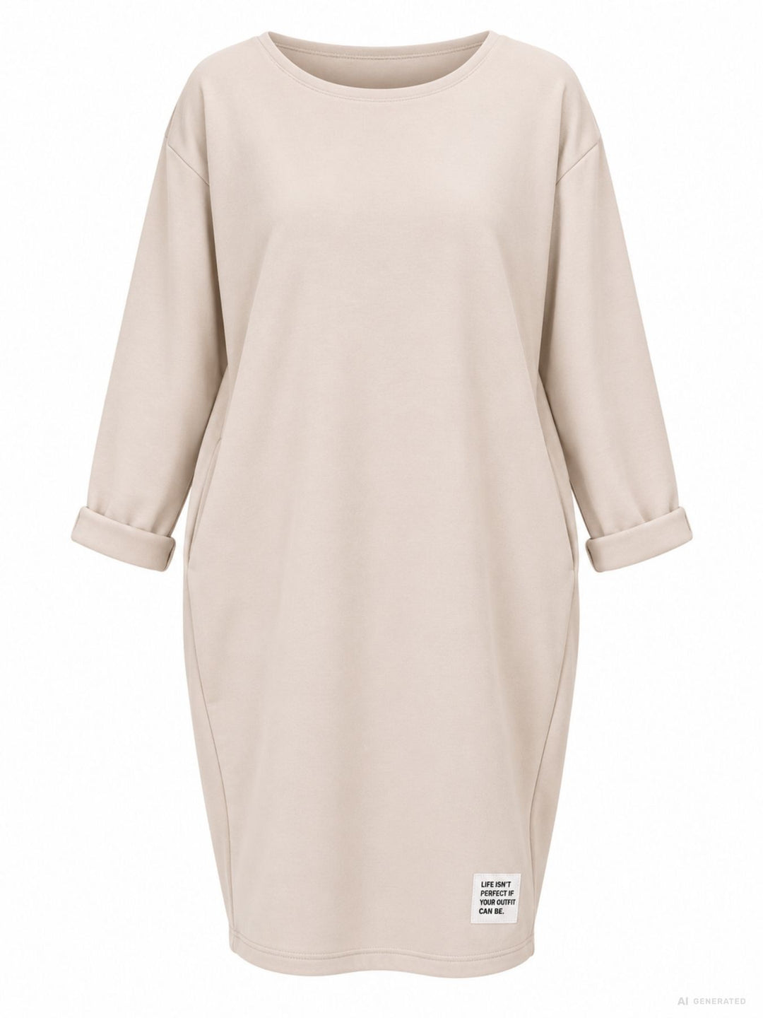 Beiges Damen Kleid mit Seitentaschen – lässig, bequem & modern