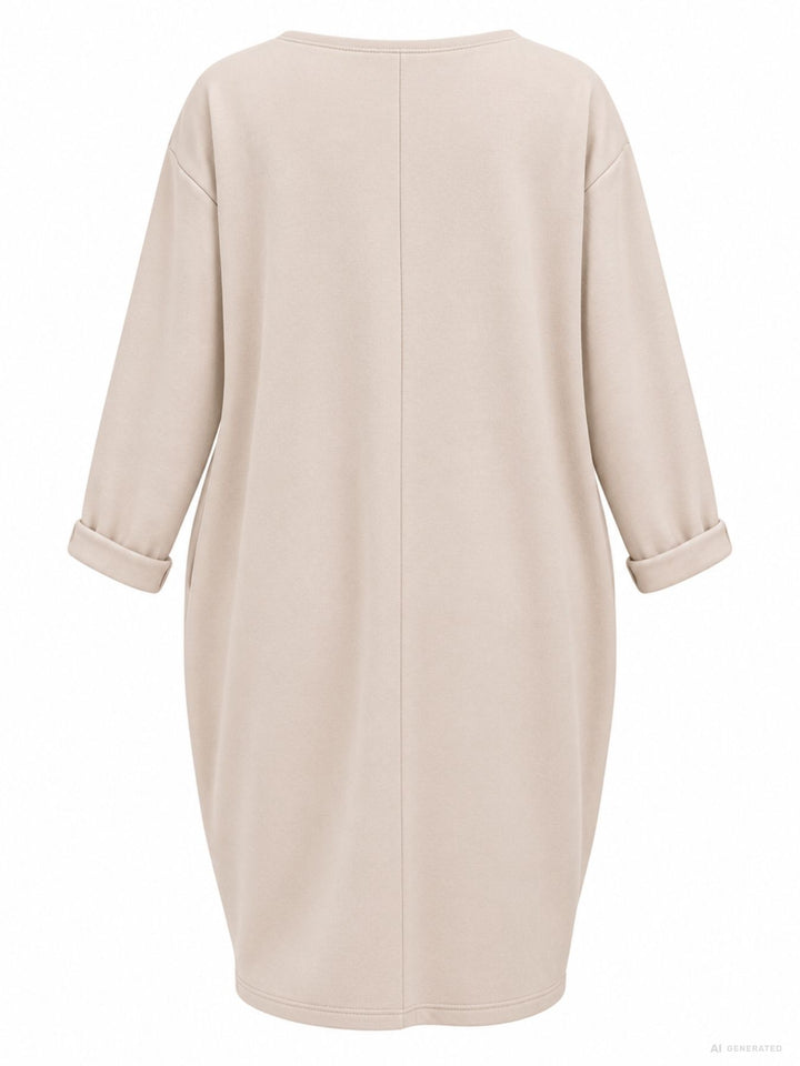 Beiges Damen Kleid mit Seitentaschen – lässig, bequem & modern