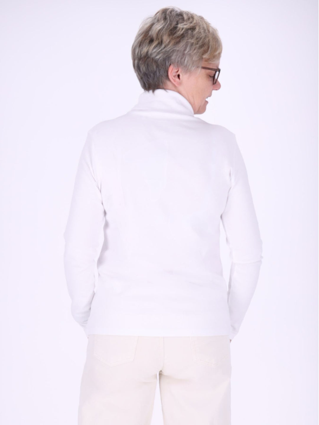 Rollkragenpullover Damen Langarm aus 100 % Baumwolle – Weiß
