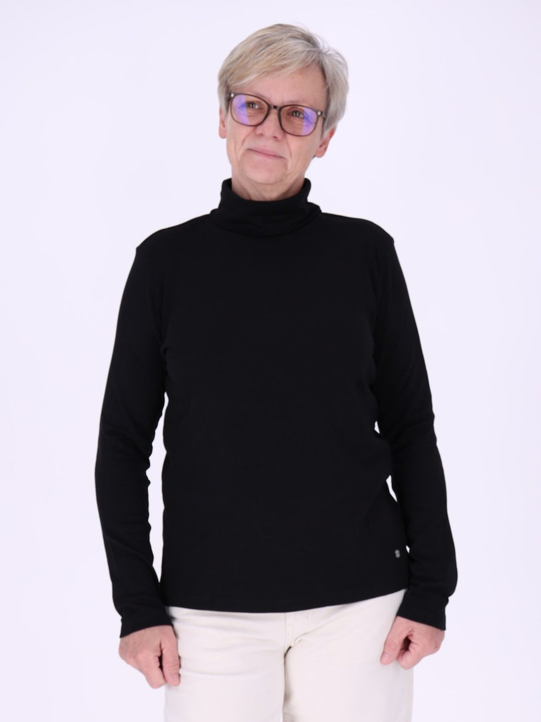 Rollkragenpullover Damen Langarm aus 100 % Baumwolle – Schwarz