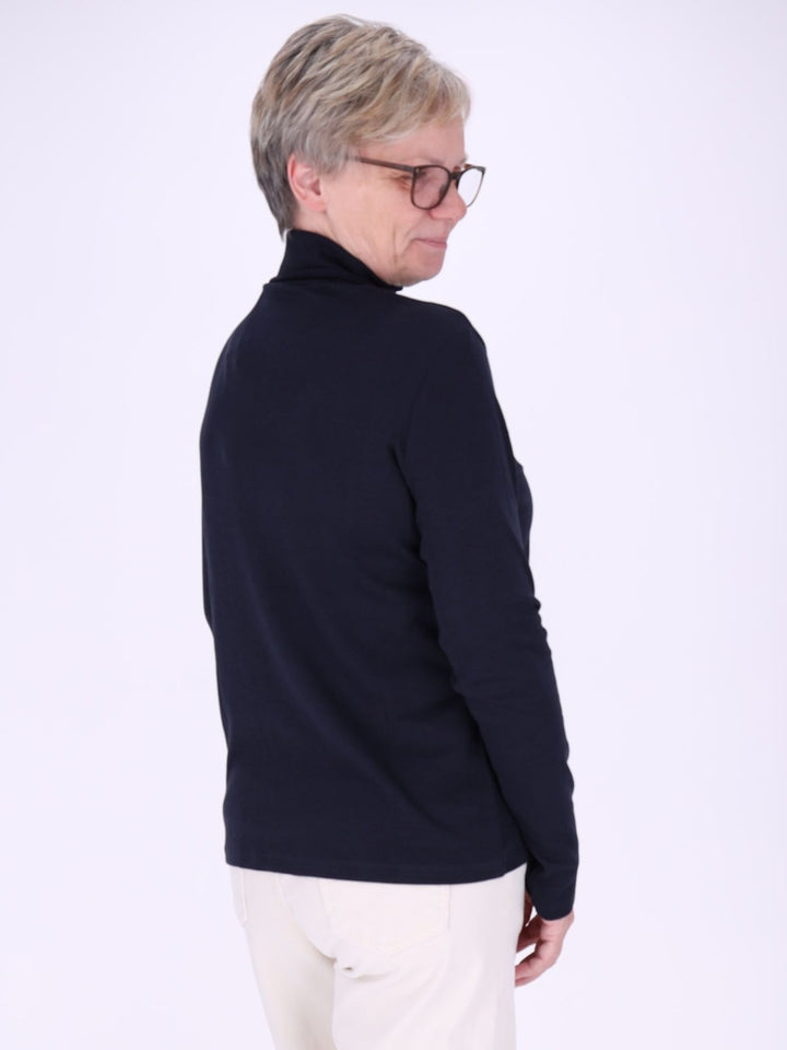 Rollkragenpullover Damen Langarm aus 100 % Baumwolle – Dunkelblau