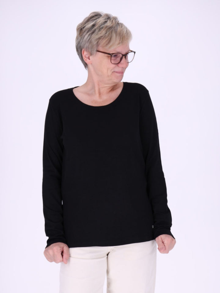 Rundhalsshirt Damen Langarm aus 100 % Baumwolle – Schwarz