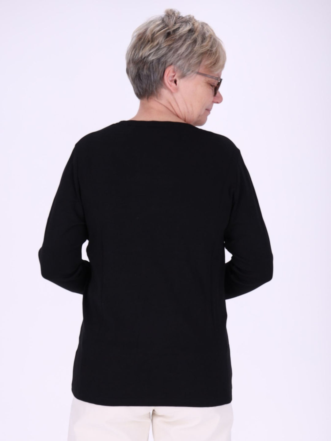 Rundhalsshirt Damen Langarm aus 100 % Baumwolle – Schwarz
