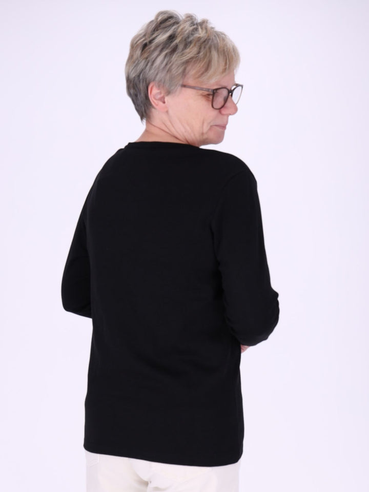 Rundhalsshirt Damen Langarm aus 100 % Baumwolle – Braun Walnuss