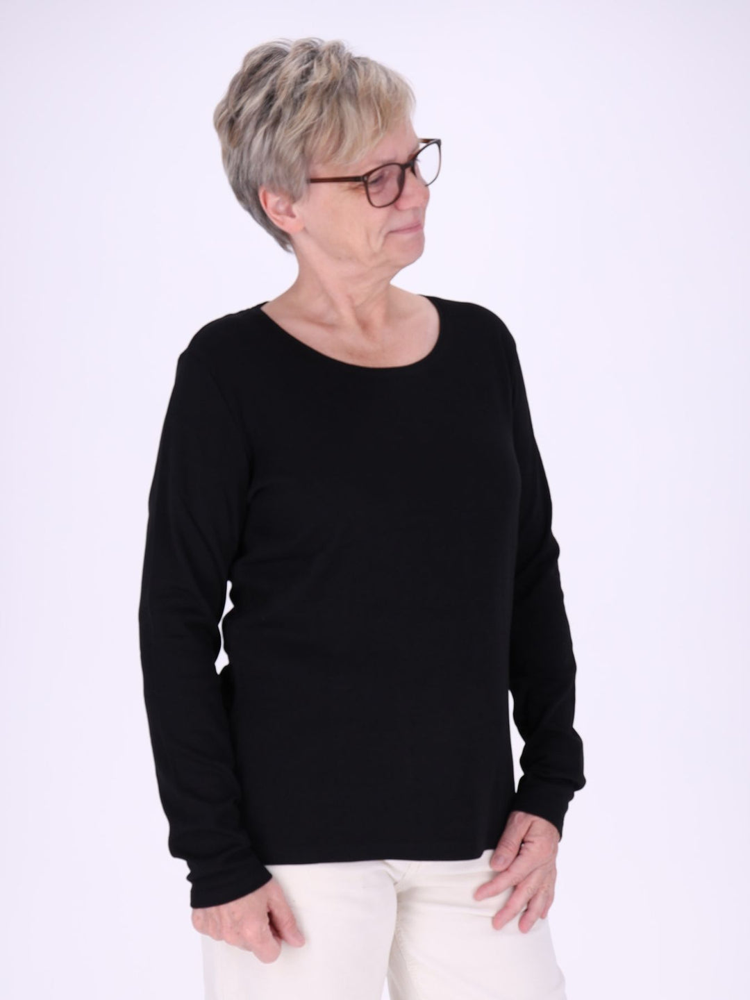 Rundhalsshirt Damen Langarm aus 100 % Baumwolle – Braun Walnuss