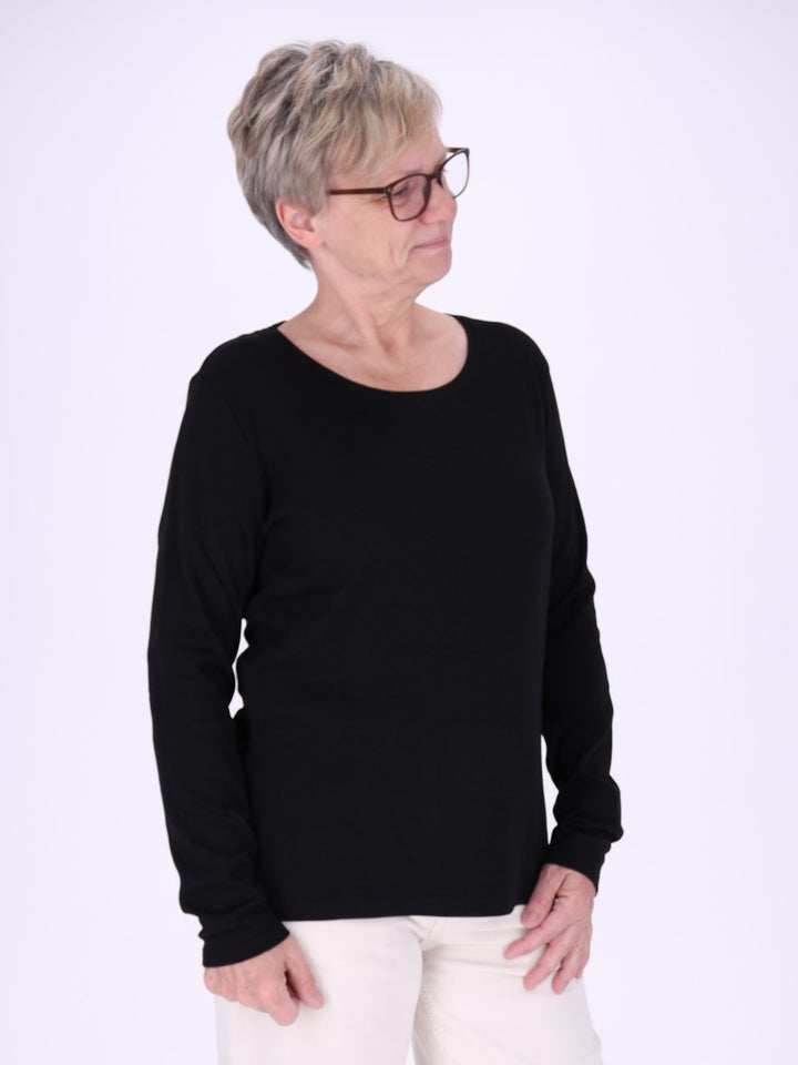 Rundhalsshirt Damen Langarm aus 100 % Baumwolle – Braun Walnuss