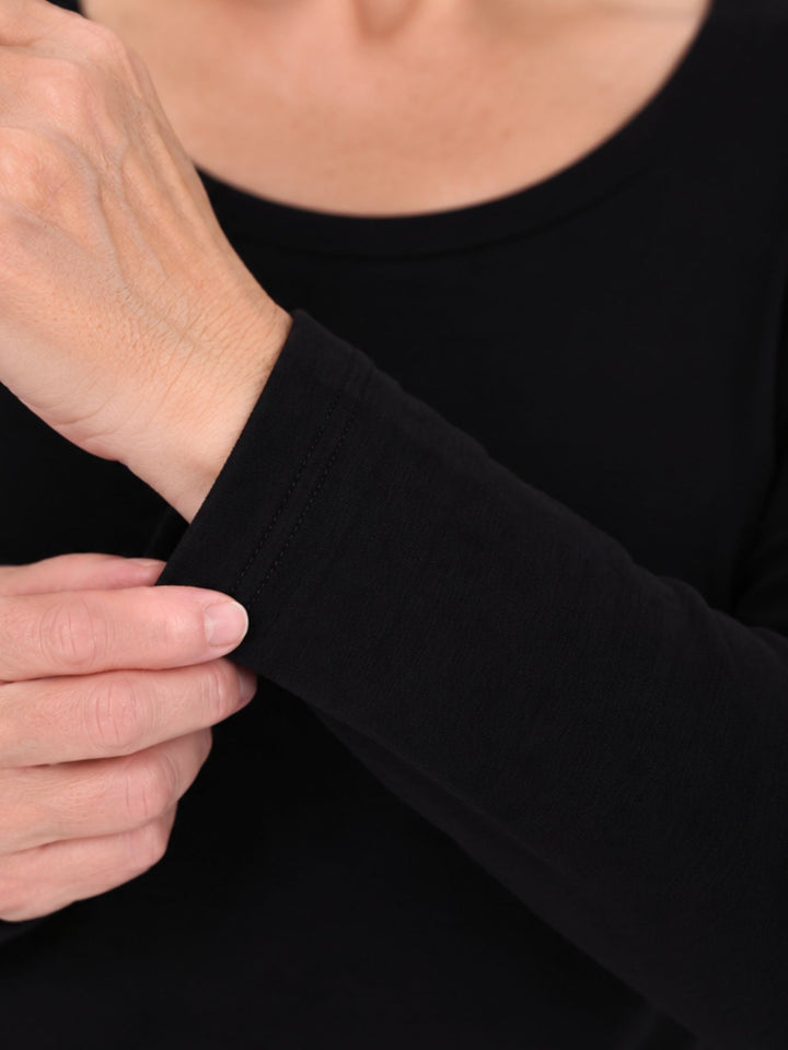 Rundhalsshirt Damen Langarm aus 100 % Baumwolle – Schwarz