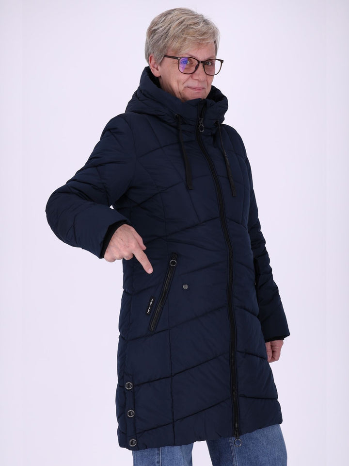 Damen Steppjacke mit Kapuze und Kontrast-Velvetfutter – Dunkelblau