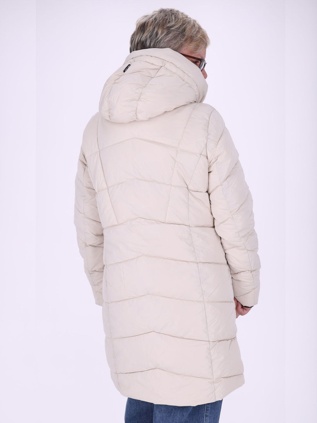 Damen Steppjacke mit Kapuze & Kontrast-Velvetfutter – Creme | Wasserabweisend