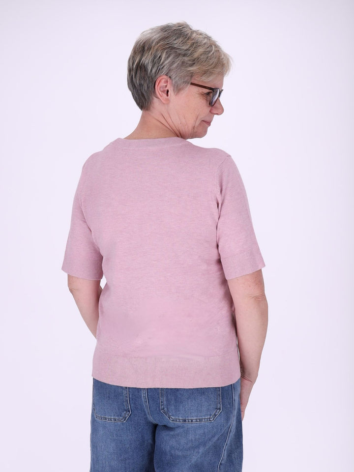 Strick T-Shirt Damen mit Perlenschleife – Rosa