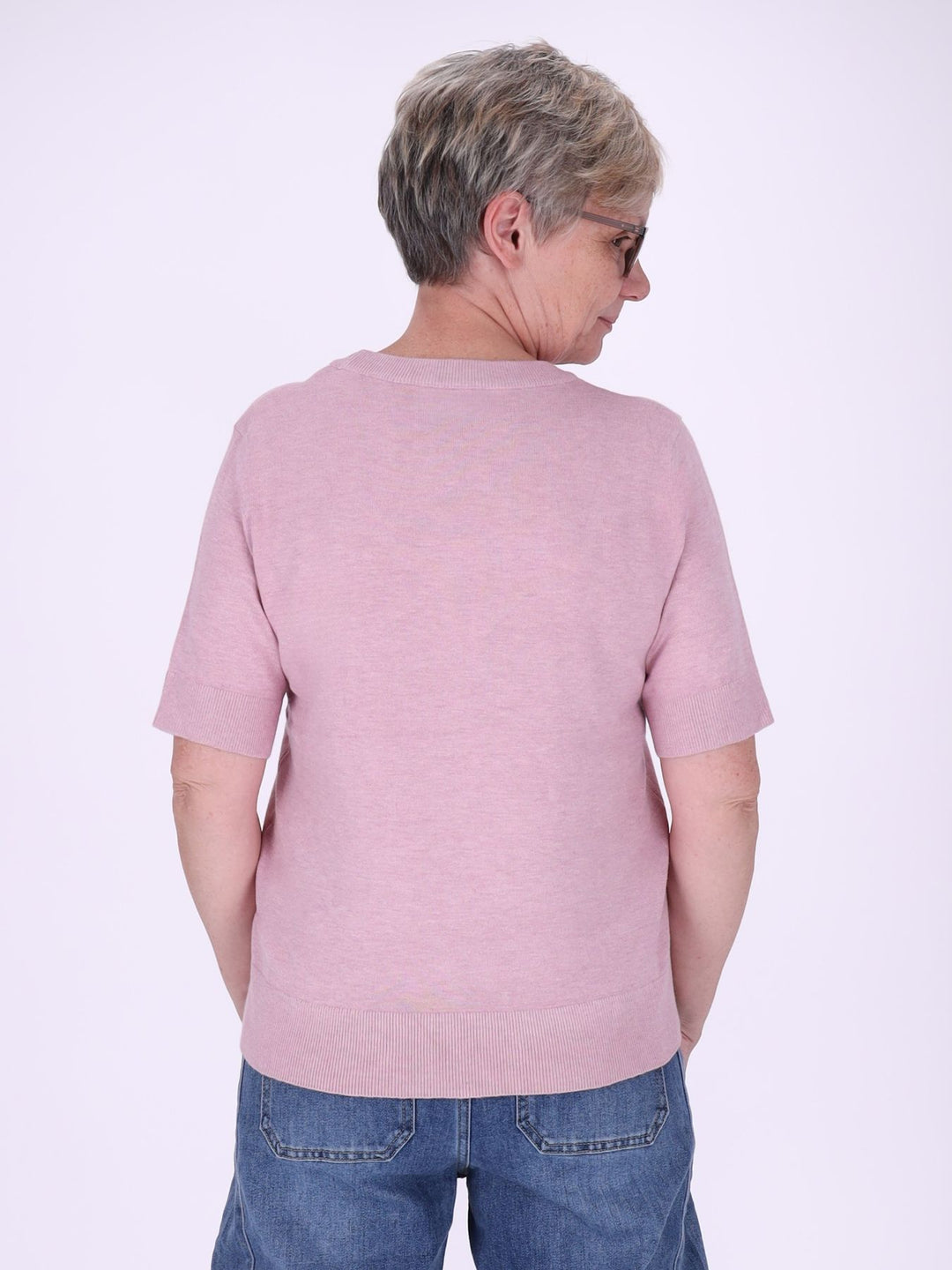 Strick T-Shirt Damen mit Perlenschleife – Rosa