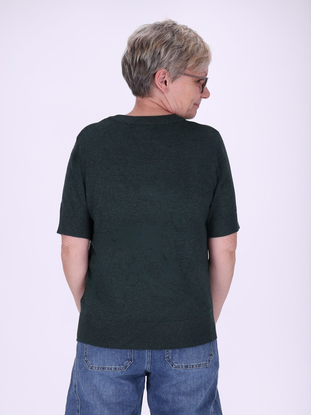 Strick T-Shirt Damen mit Perlenschleife – Grün