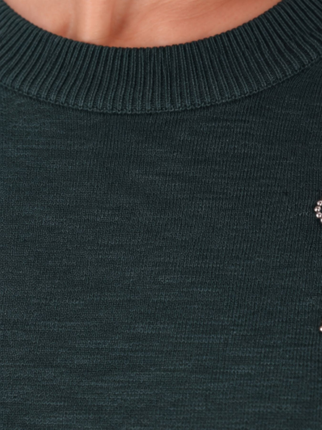 Strick T-Shirt Damen mit Perlenschleife – Grün
