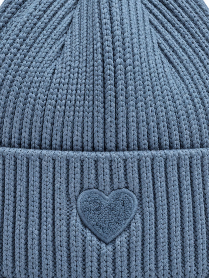 Damen Strickmütze mit Herz-Stickerei – Jeansblau