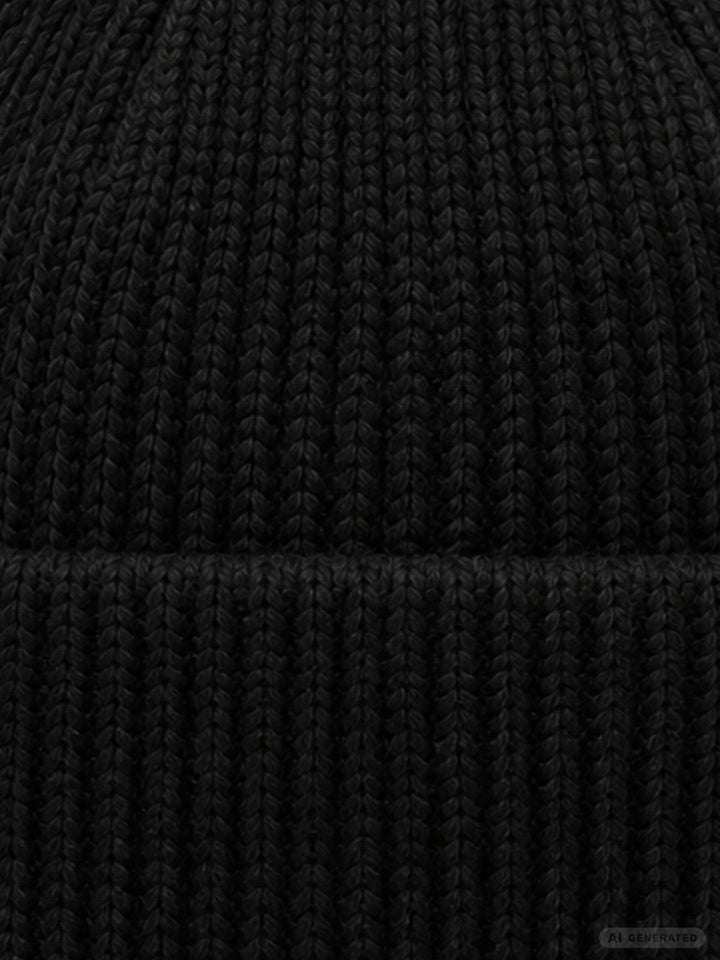 Damen Strickmütze mit Herz – Schwarz mit beigem Herz