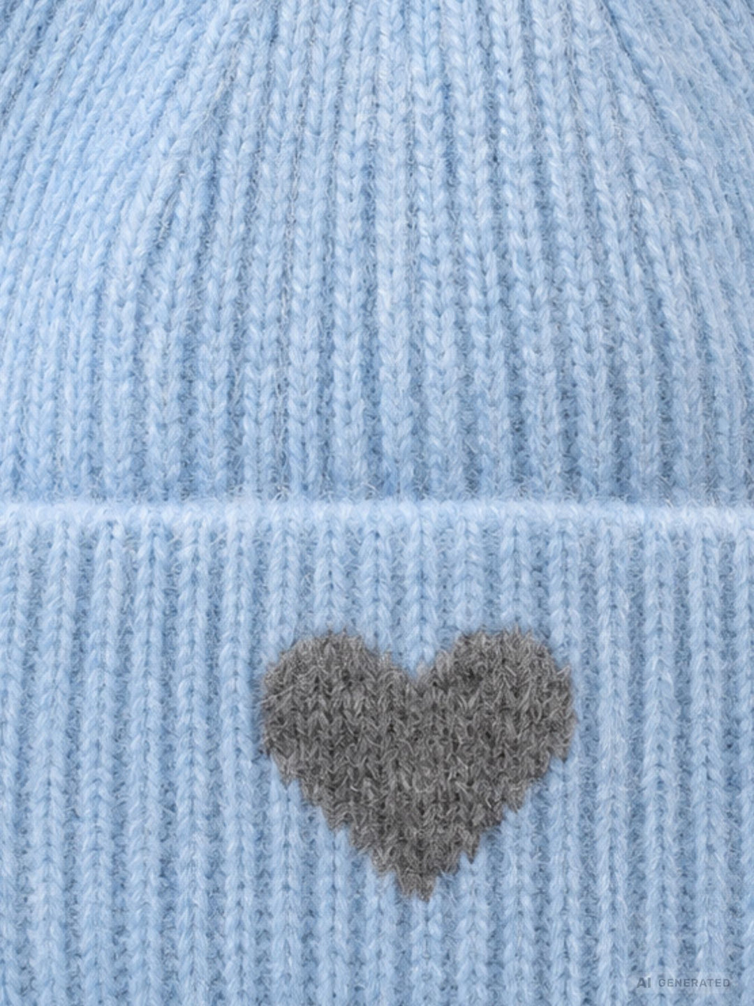 Damen Strickmütze Hellblau mit grauem Herz – Kuschelig, modern & liebevoll