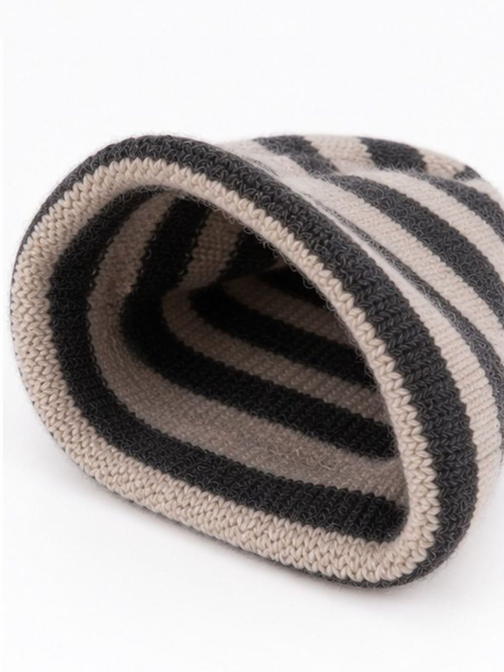 Strickmütze Ringel Dunkelbraun Beige