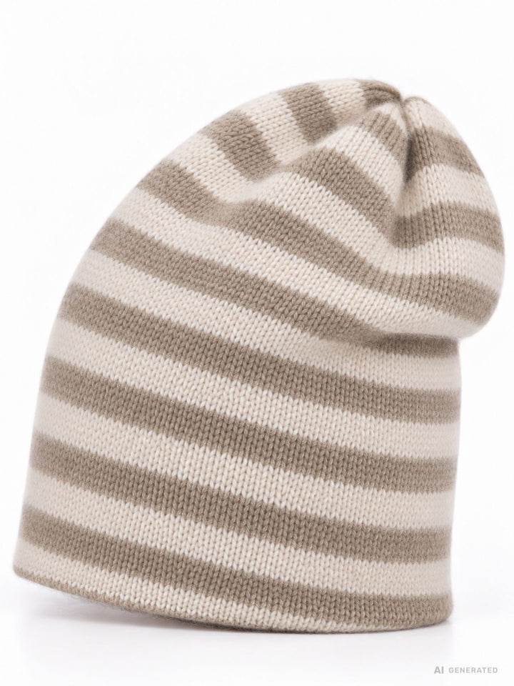 Strickmütze Ringel Beige