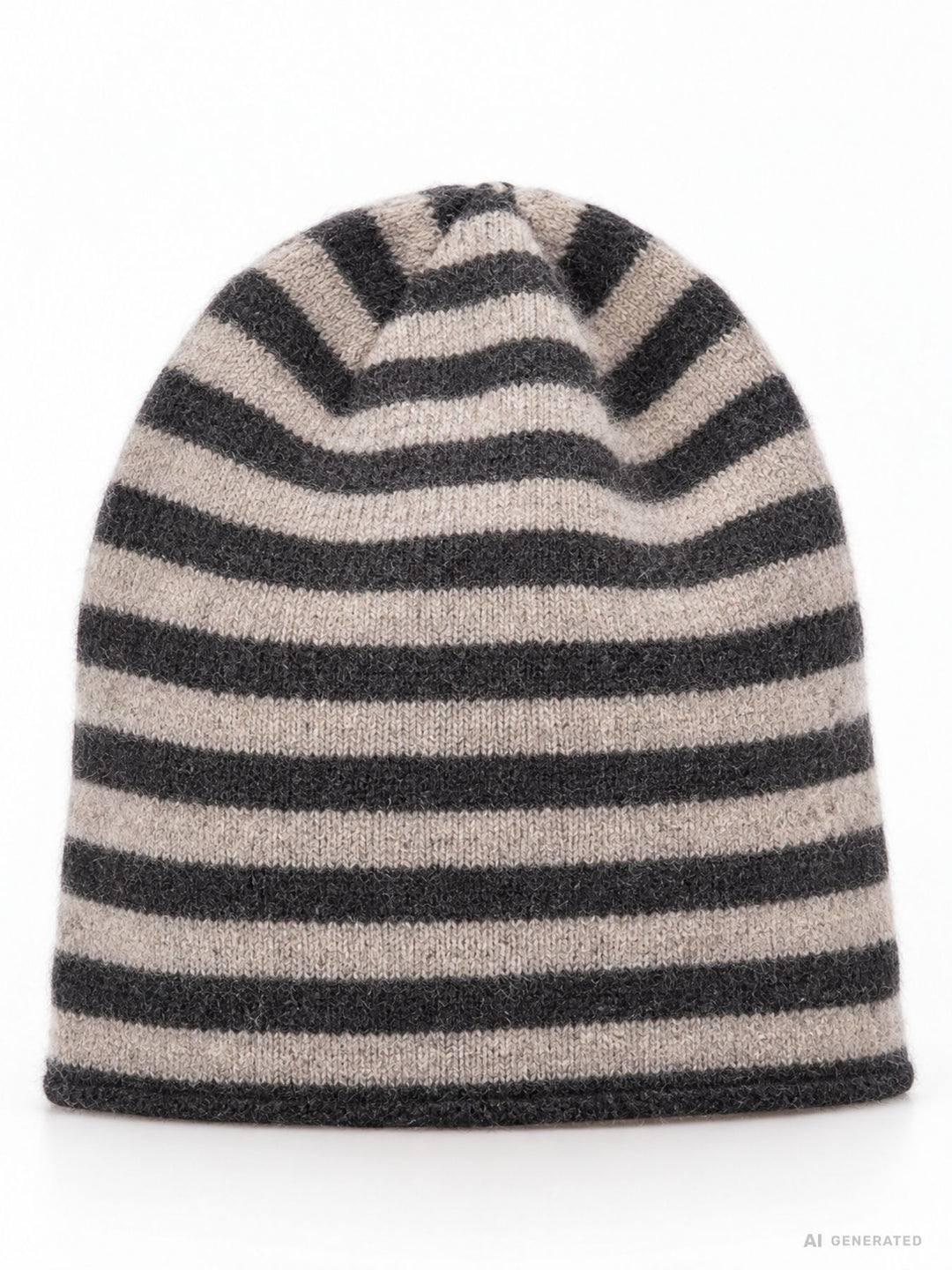 Strickmütze Ringel Dunkelbraun Beige