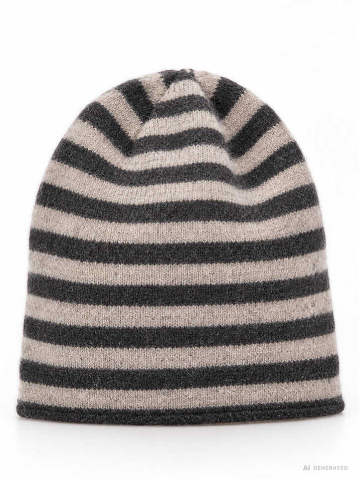 Strickmütze Ringel Dunkelbraun Beige