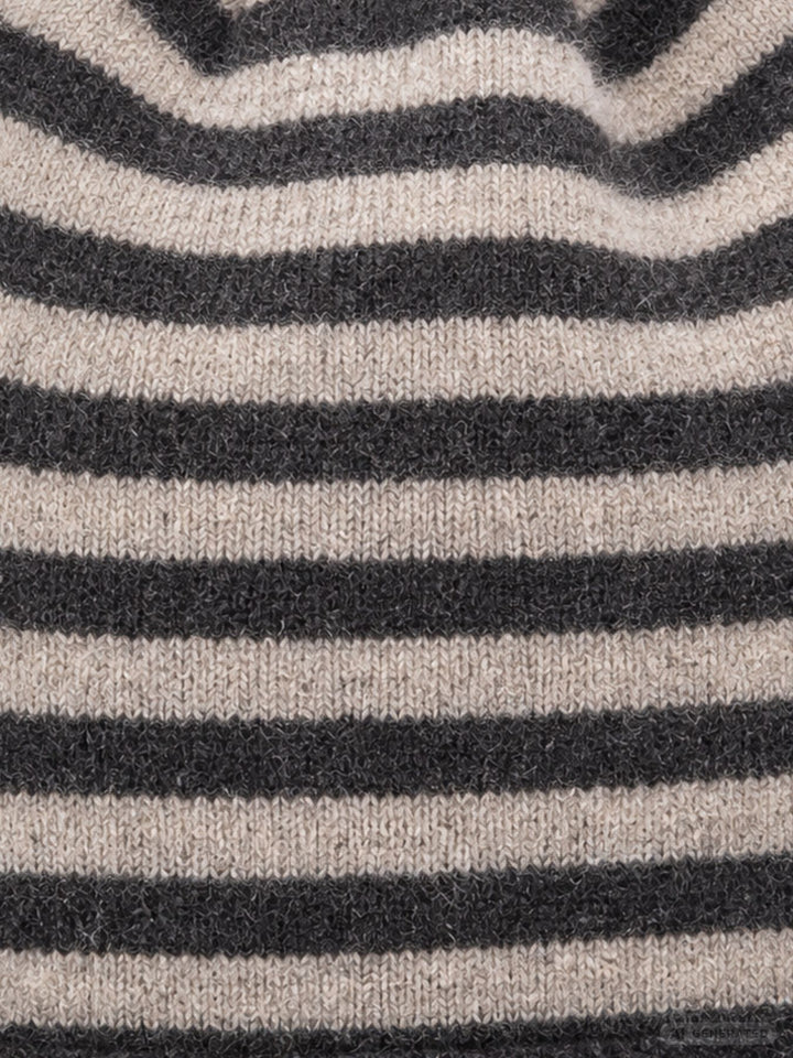 Strickmütze Ringel Dunkelbraun Beige