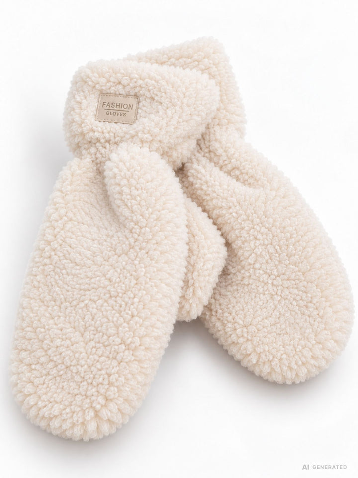 Damen Teddy Fäustlinge in Weiß
