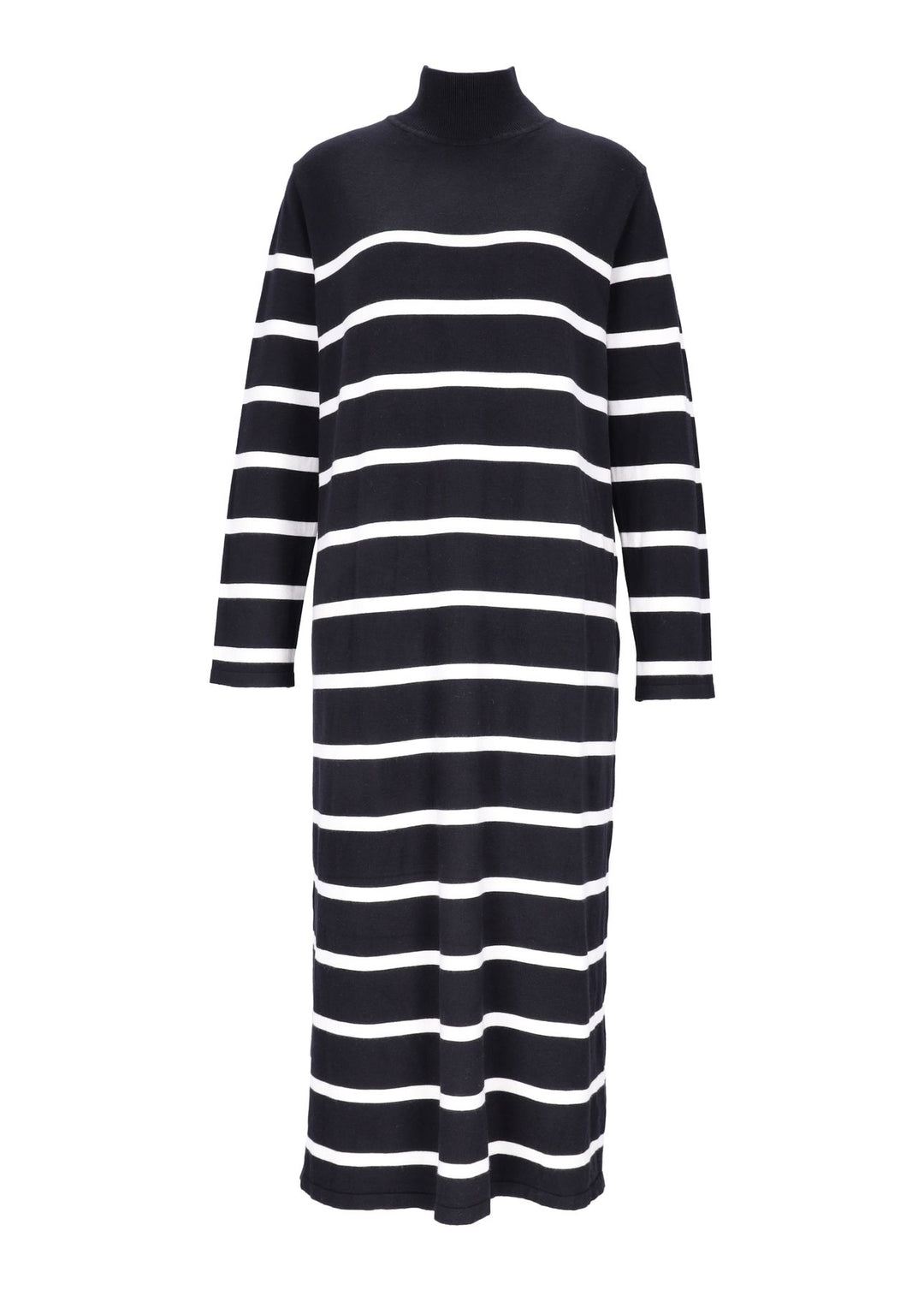 Damen Strickkleid mit Streifen und Langarm – Schwarz