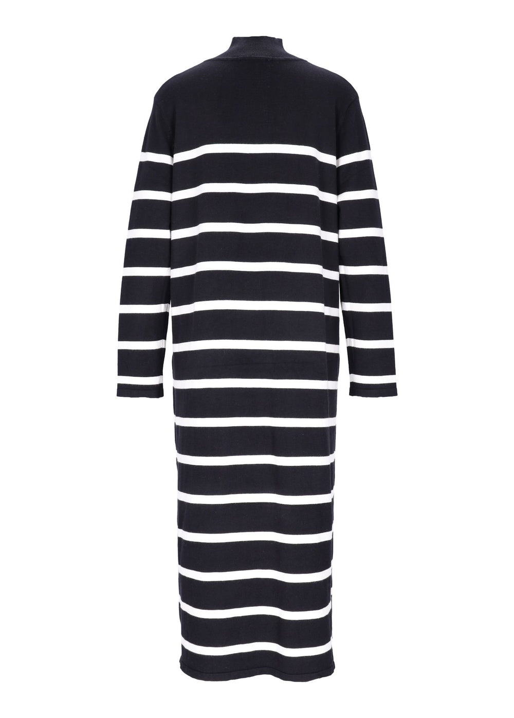 Damen Strickkleid mit Streifen und Langarm – Schwarz