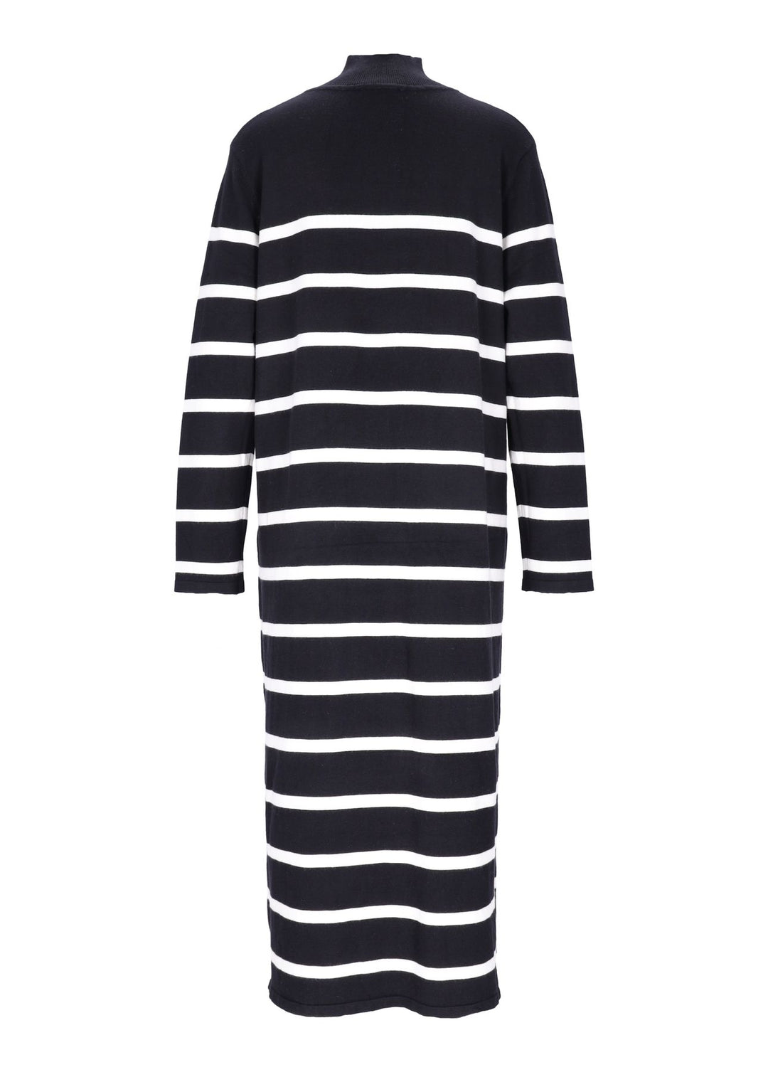 Damen Strickkleid mit Streifen und Langarm – Schwarz