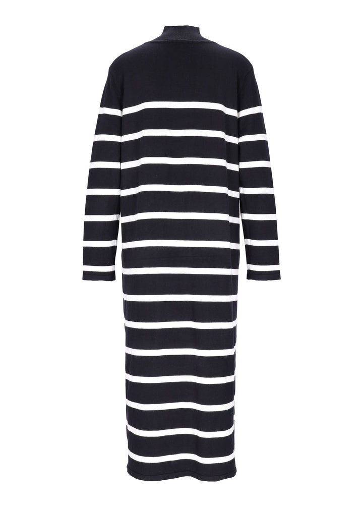 Damen Strickkleid mit Streifen und Langarm – Schwarz