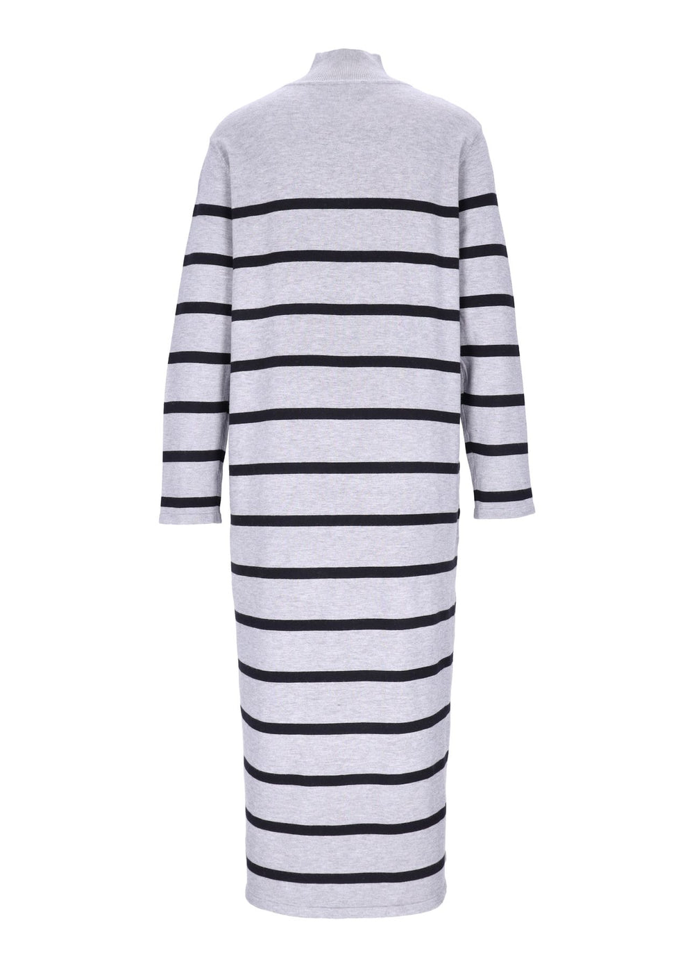 Damen Strickkleid mit Streifen und Langarm – Grau