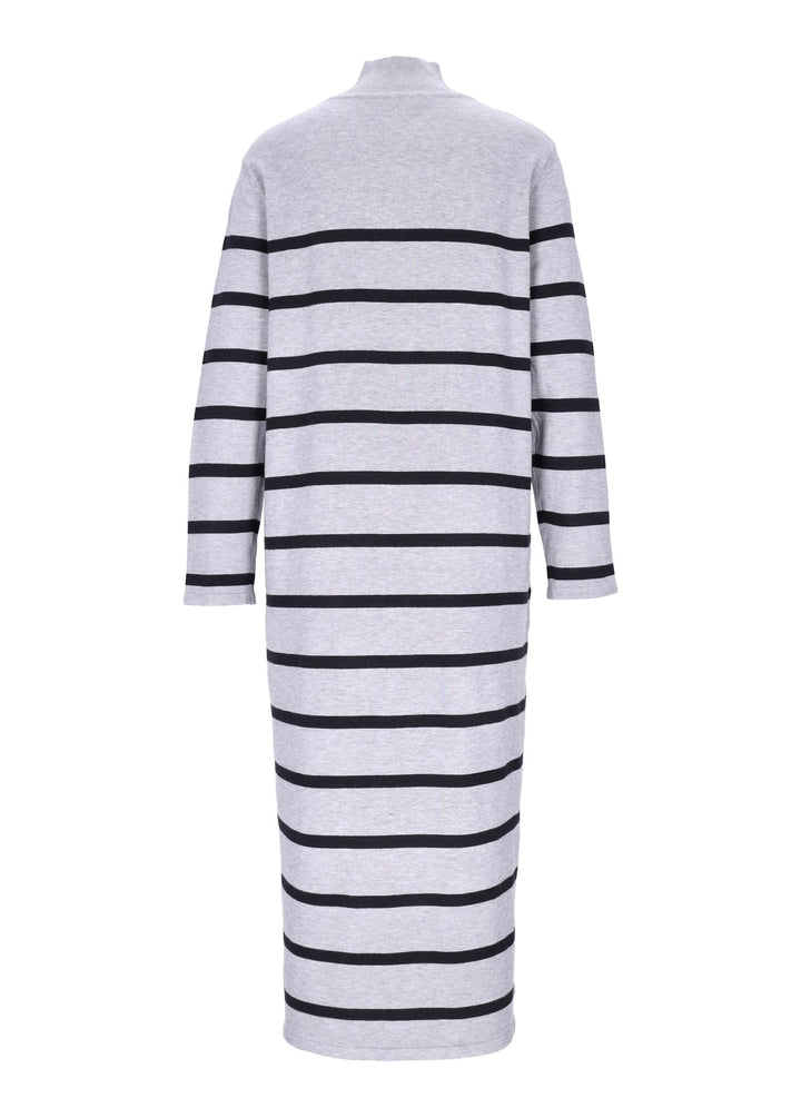 Damen Strickkleid mit Streifen und Langarm – Grau