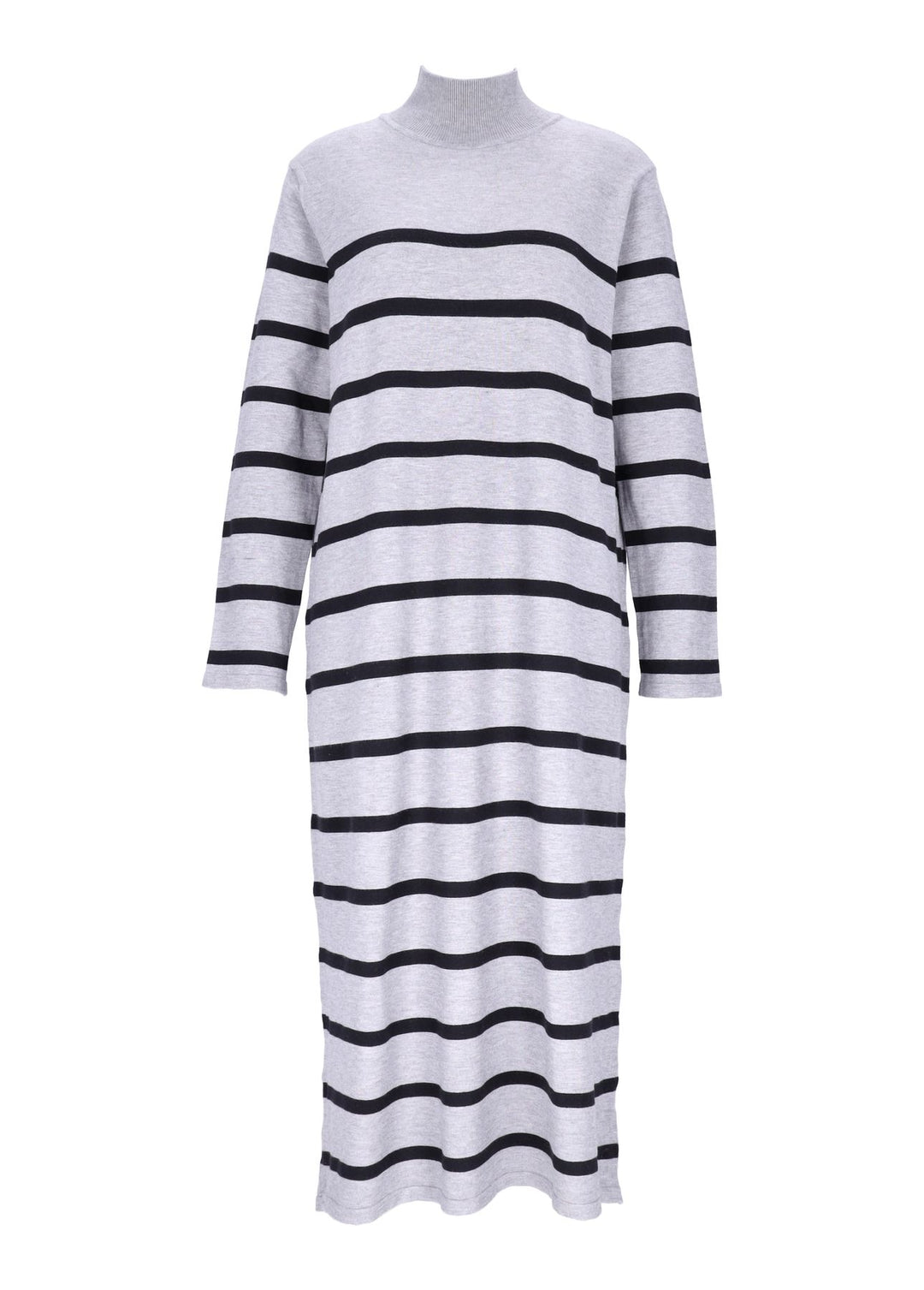 Damen Strickkleid mit Streifen und Langarm – Grau