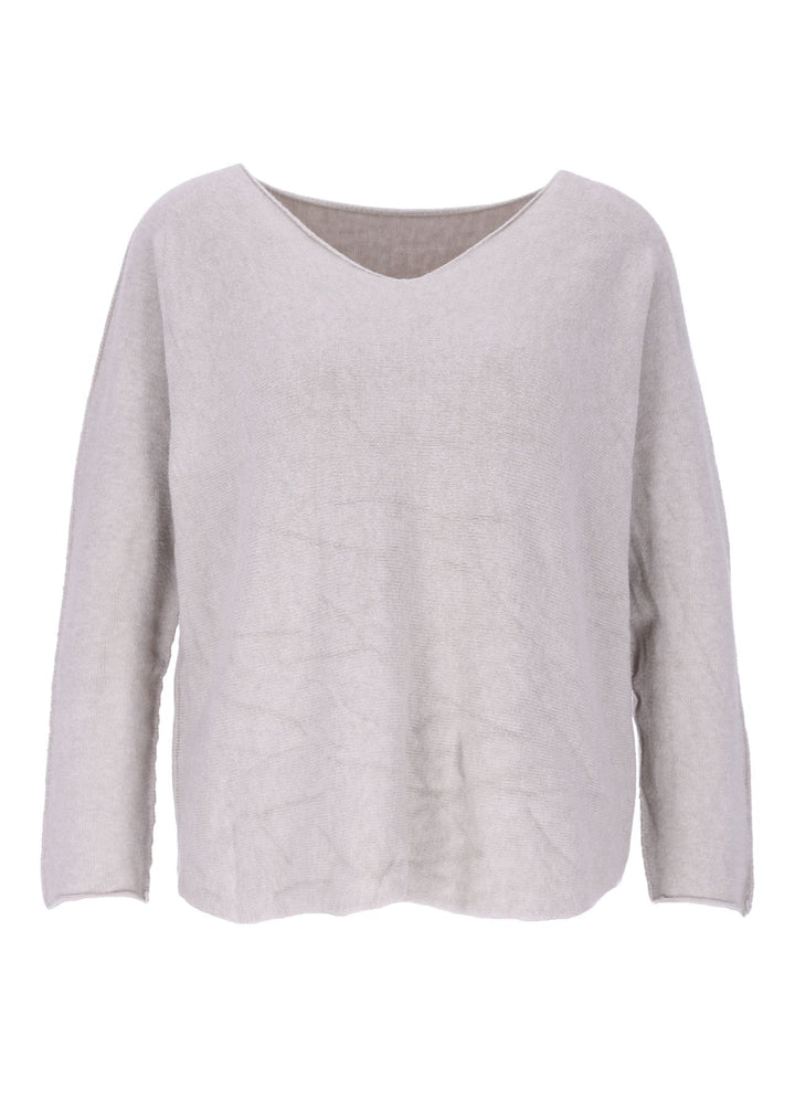 Damen Strickpullover V-Ausschnitt Beige