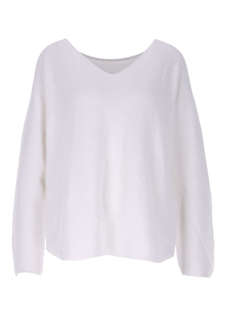Damen Strickpullover V-Ausschnitt Weiß