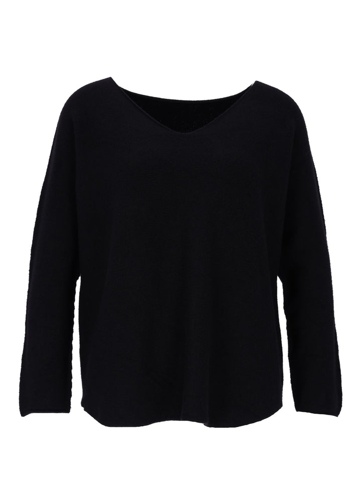Damen Strickpullover V-Ausschnitt Schwarz
