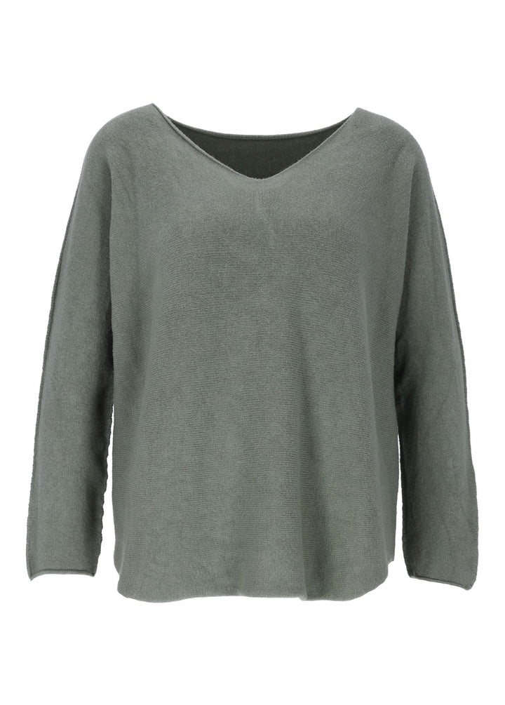 Damen Strickpullover V-Ausschnitt Militär