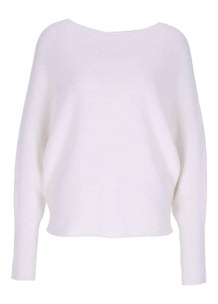 Weißer Damen Strickpullover mit Fledermausärmeln – weich, elegant & modern
