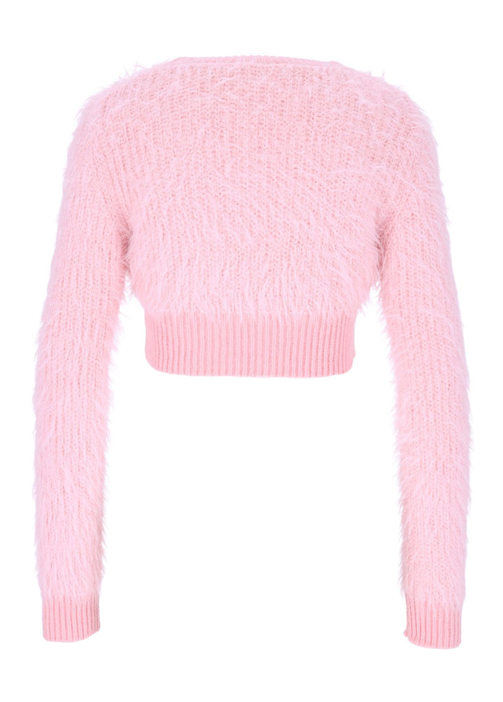 Damen Strickpullover im Boa-Style – Rosa